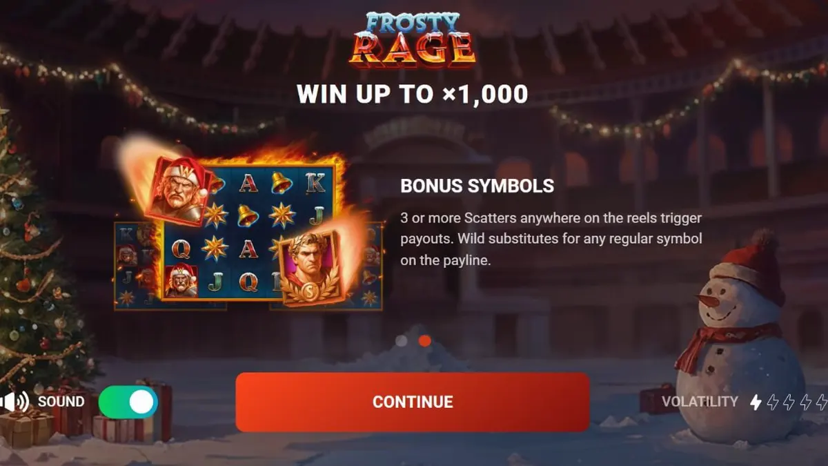Tampilan visual slot Frosty Rage dengan tema gladiator Natal